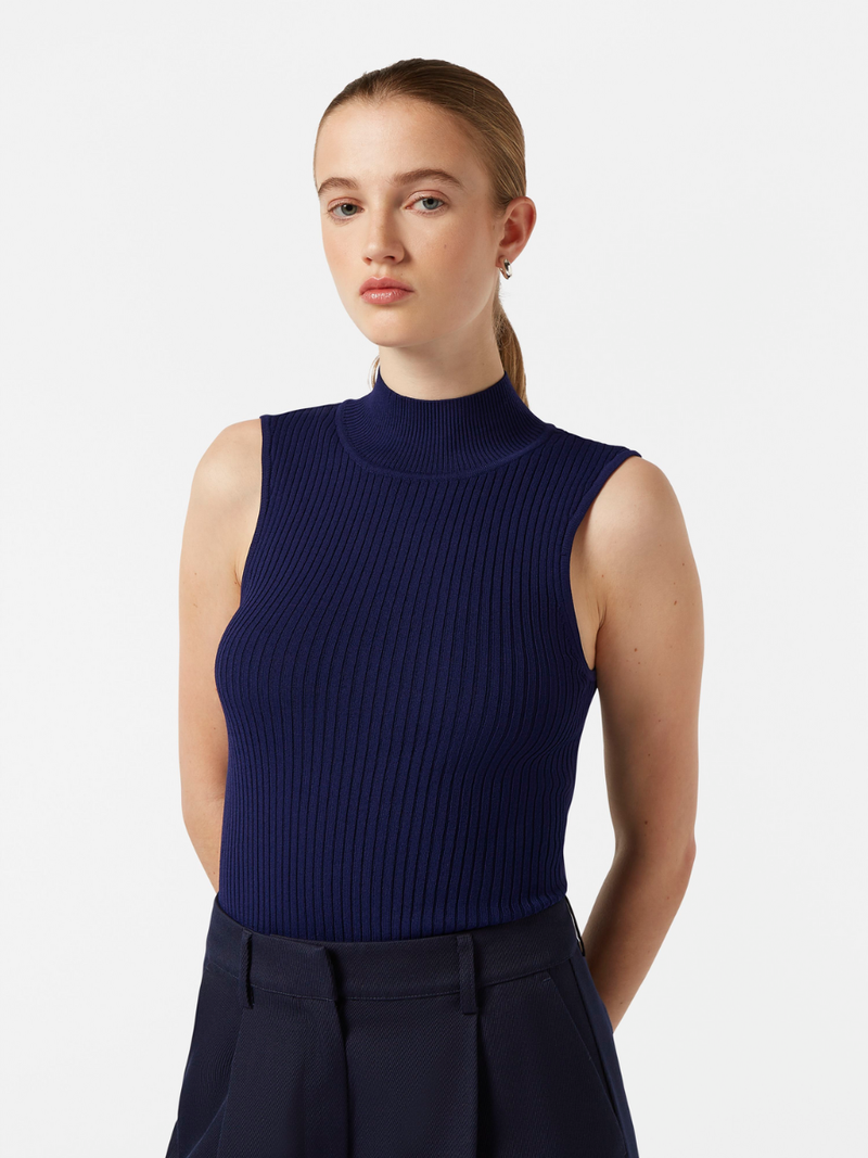SCOTCH & SODA RIBBED KNITTED TANK-NAVY