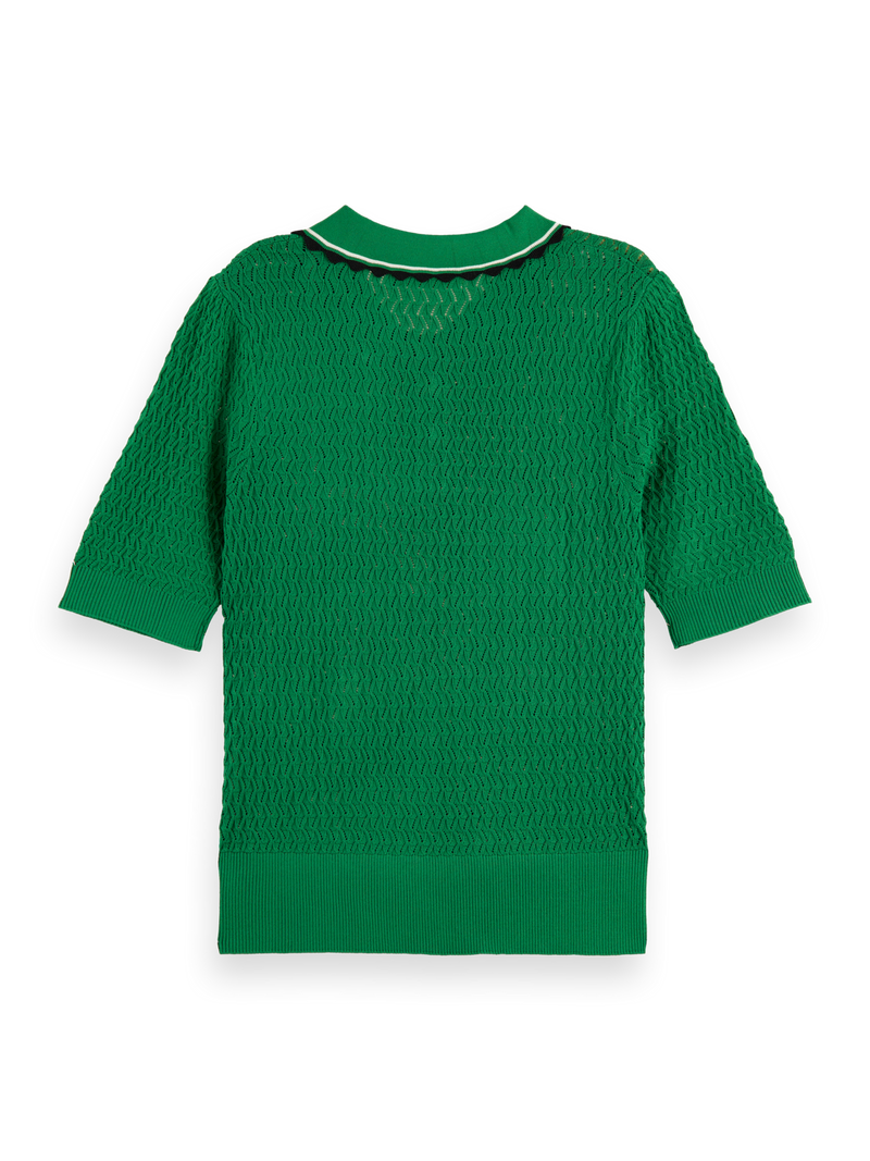 SCOTCH&SODA POINTELLE COLLARED KNITTED TEE