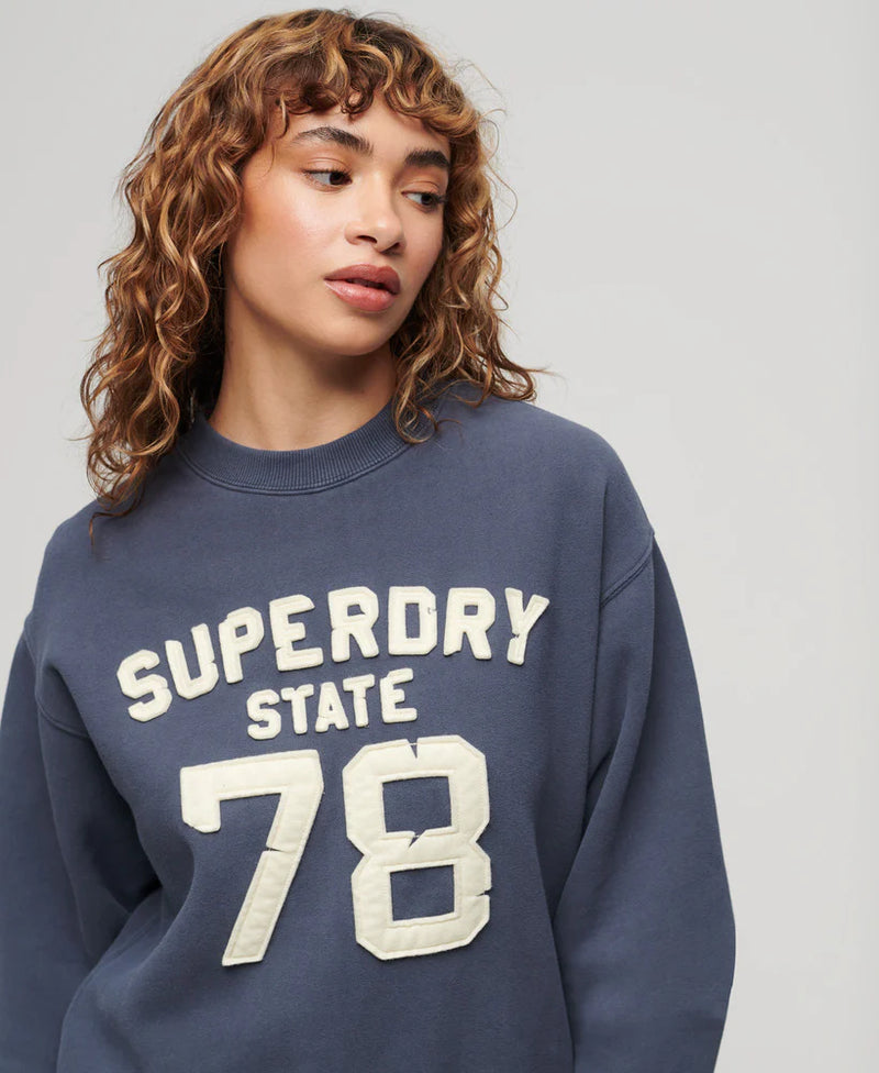 SUPERDRY APPLIQUE ATHLETIC LOOSE SWEAT-NAVY