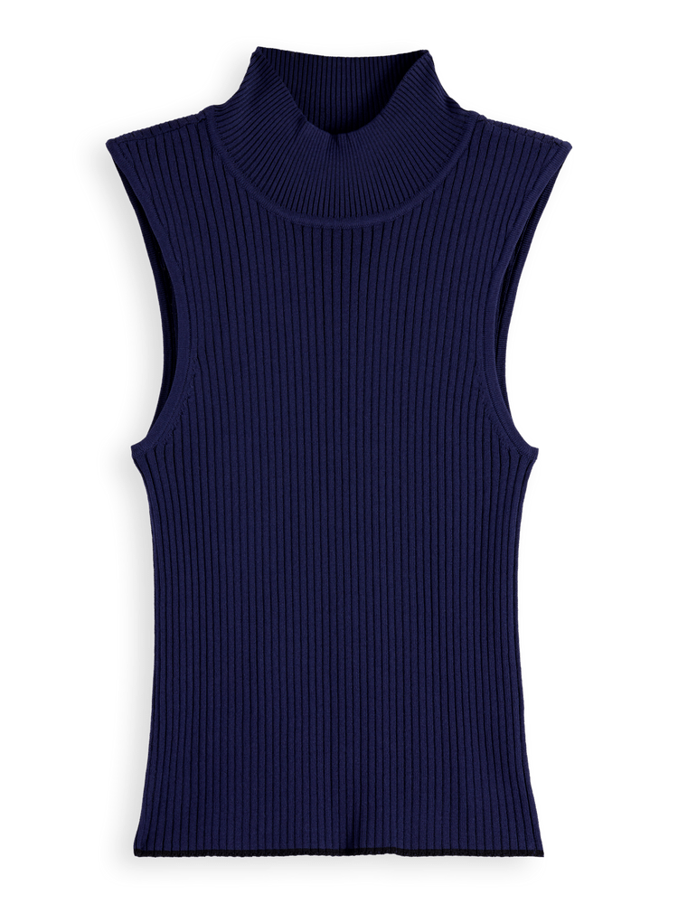 SCOTCH & SODA RIBBED KNITTED TANK-NAVY