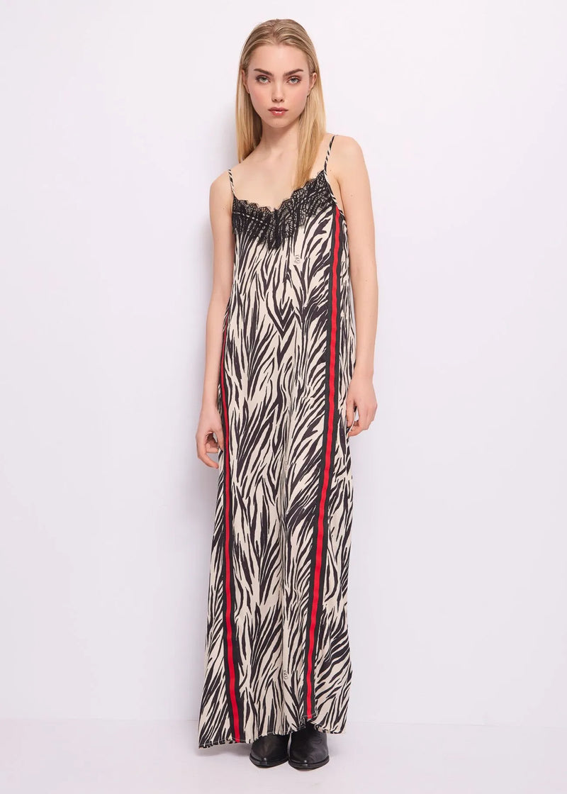 DENNY ROSE LONG PRINTED SATIN DRESS
