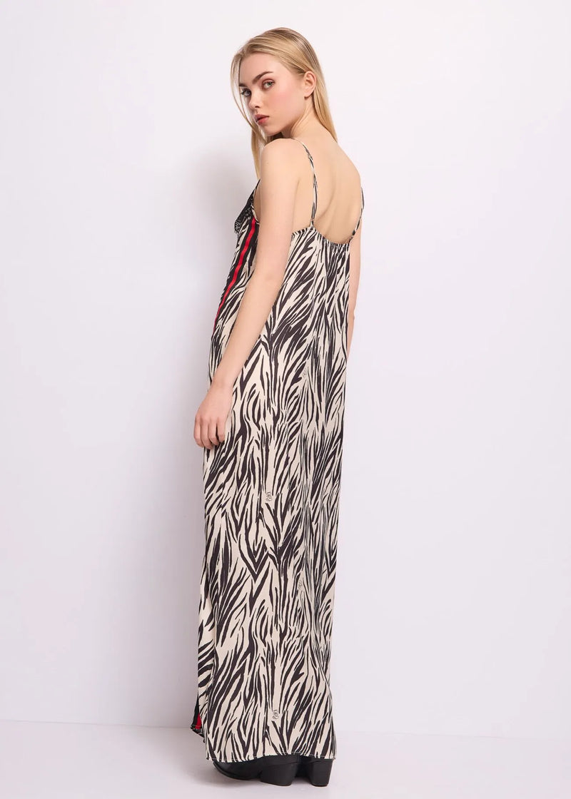 DENNY ROSE LONG PRINTED SATIN DRESS