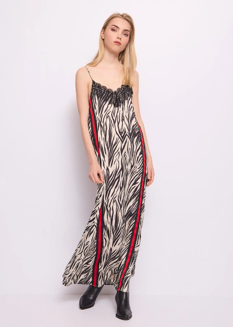 DENNY ROSE LONG PRINTED SATIN DRESS