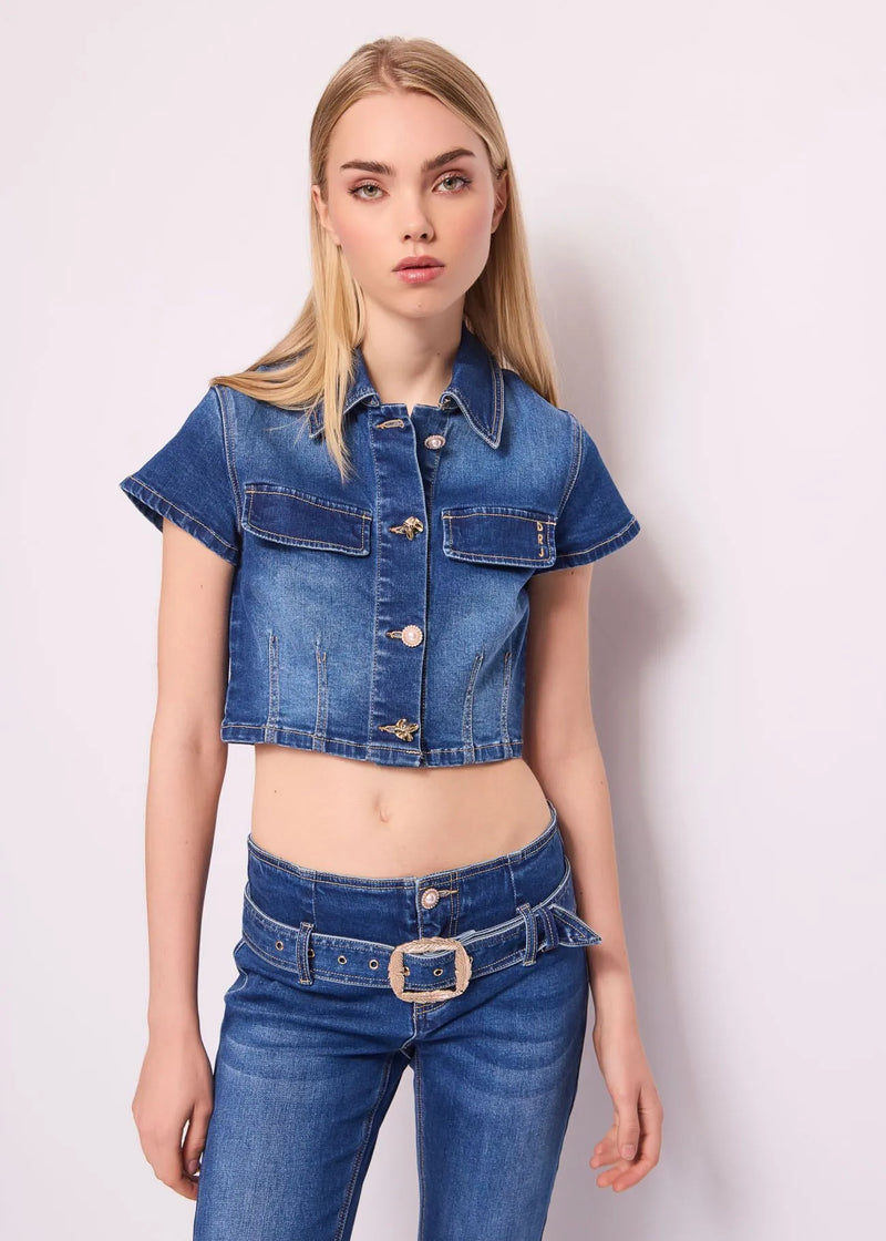 DENNY ROSE SHORT COTTON DENIM SHIRT