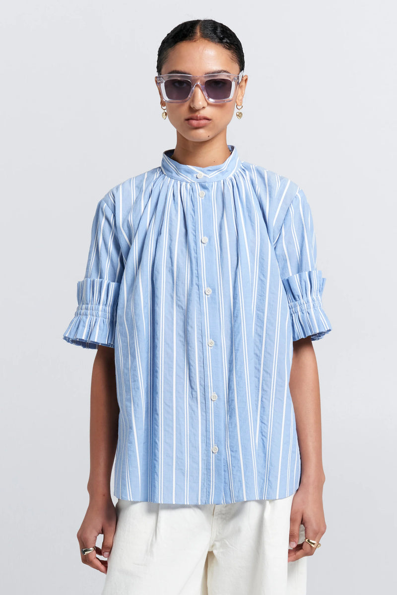 KAREN WALKER FLORET RUFFLE SHIRT-BLUE