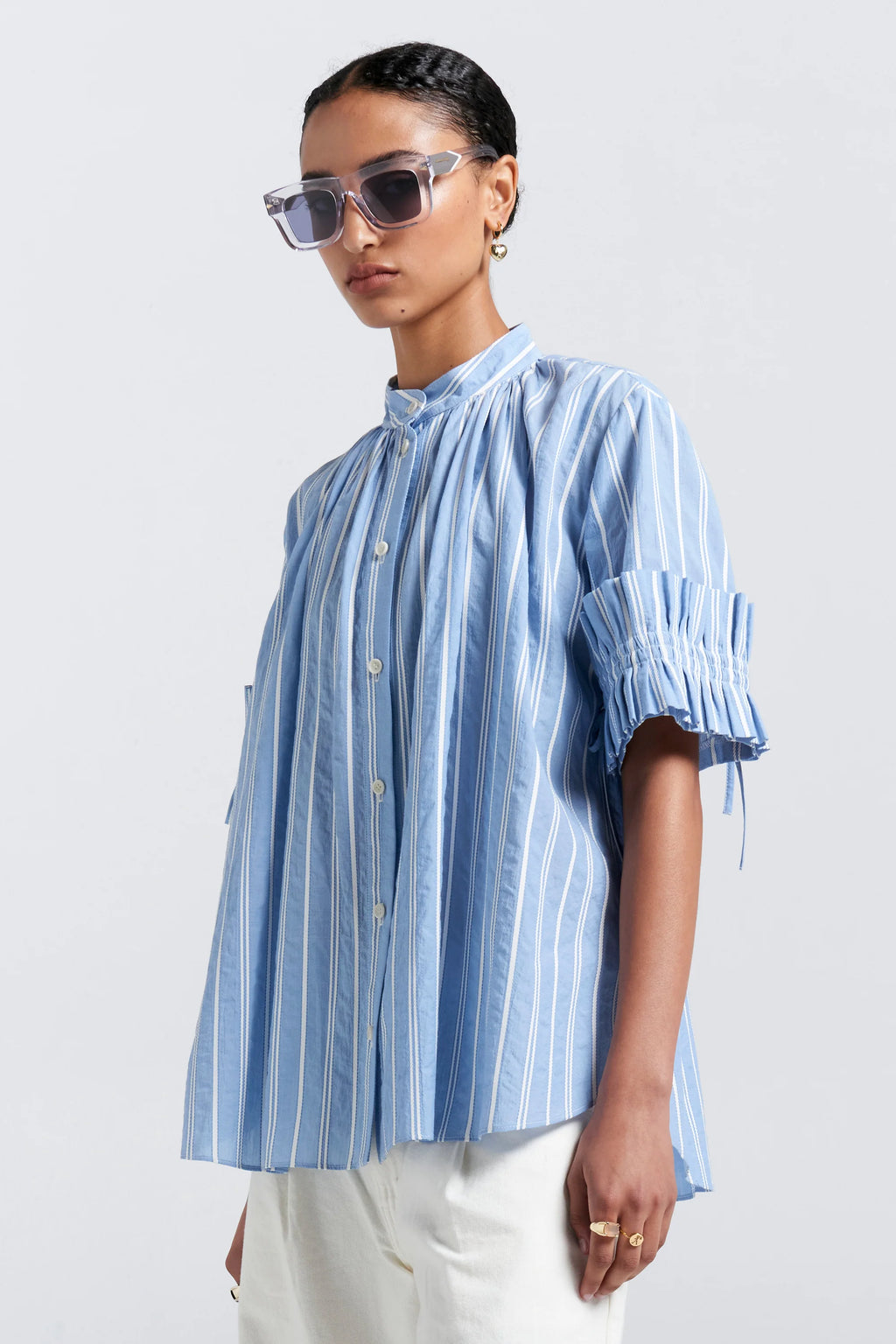 KAREN WALKER FLORET RUFFLE SHIRT-BLUE