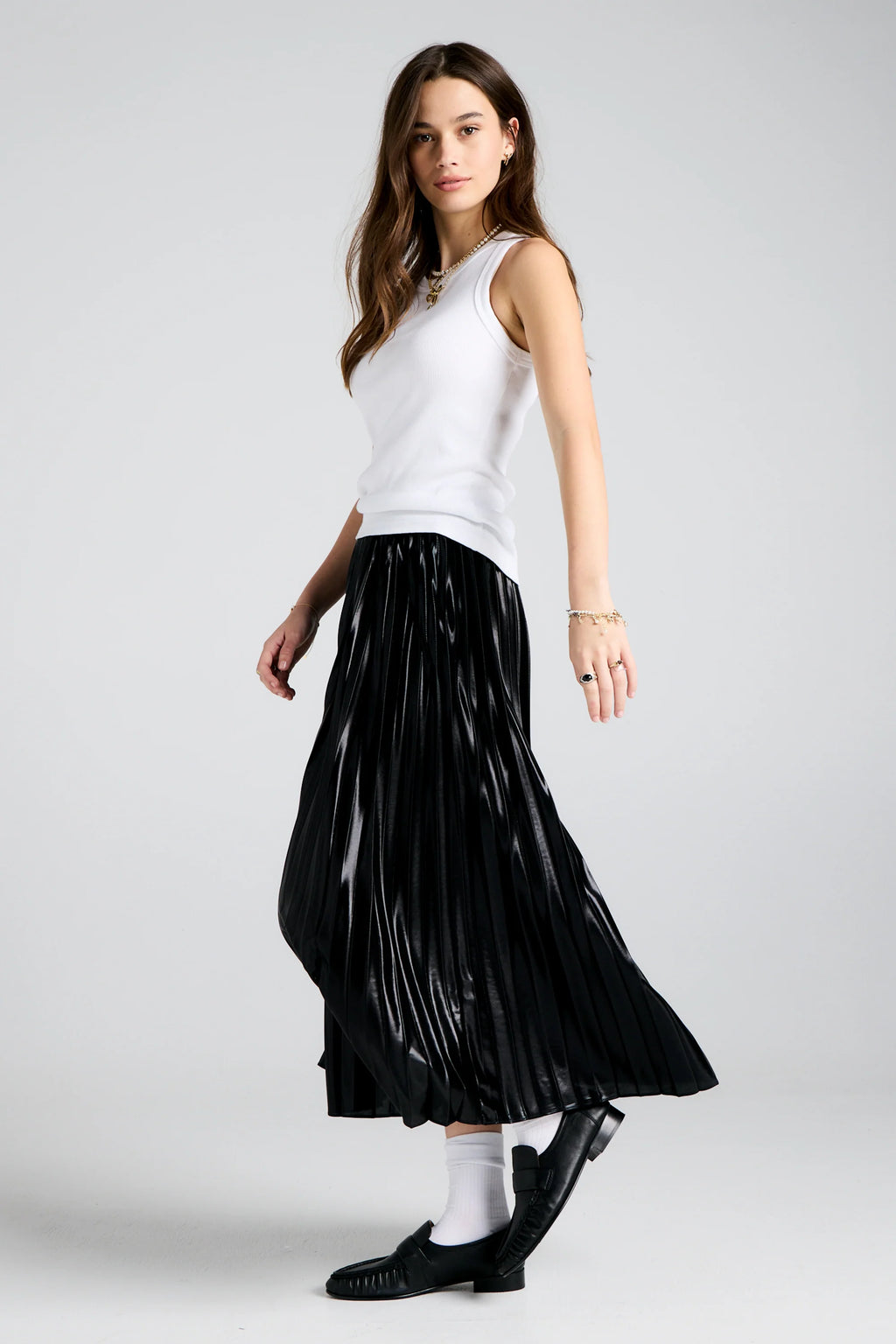 KAREN WALKER SUNRAY METALLIC PLEATED SKIRT 01-BLACK
