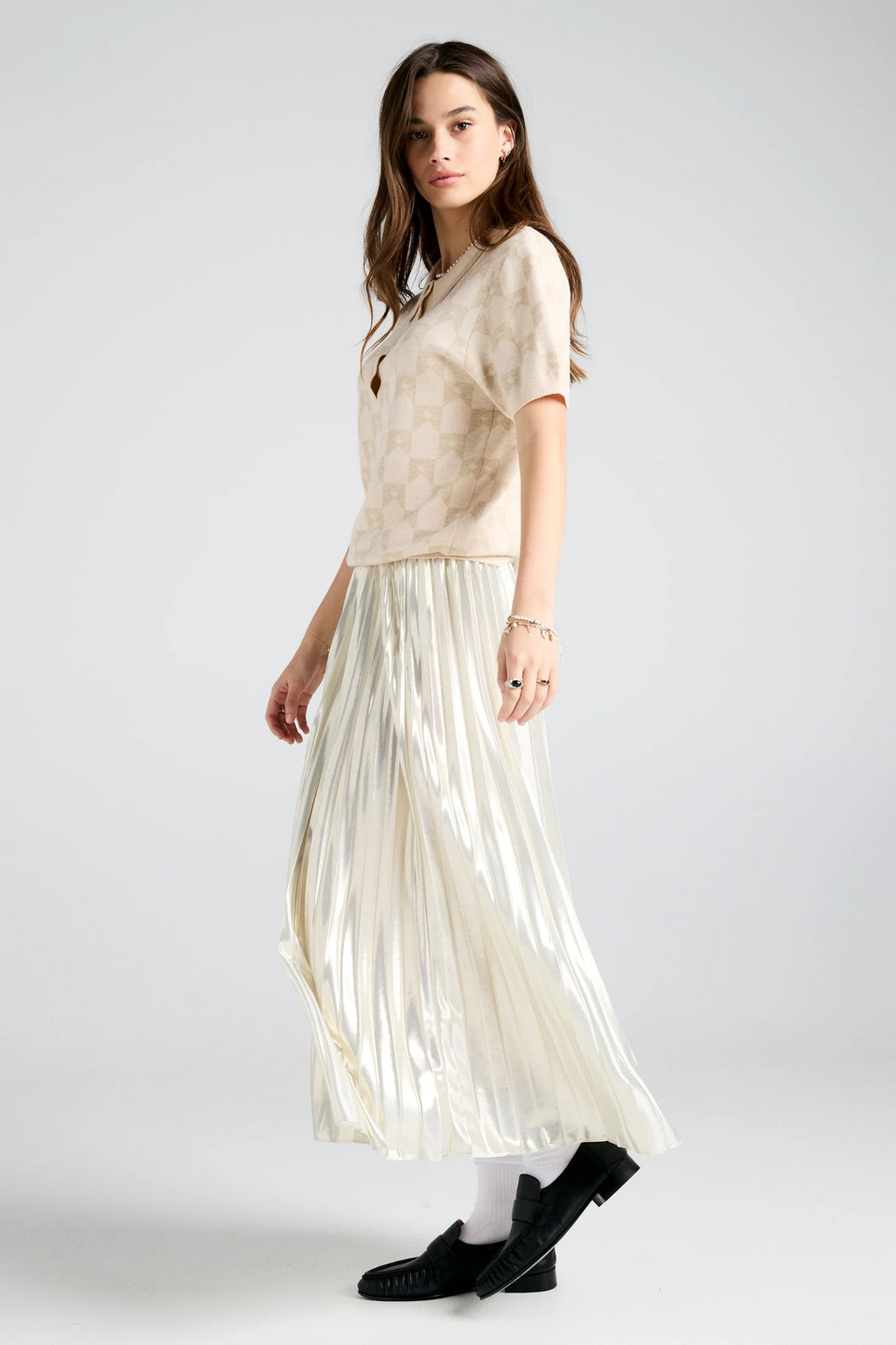 KAREN WALKER METALLIC SUNRAY PLEATED SKIRT 01-CREAM