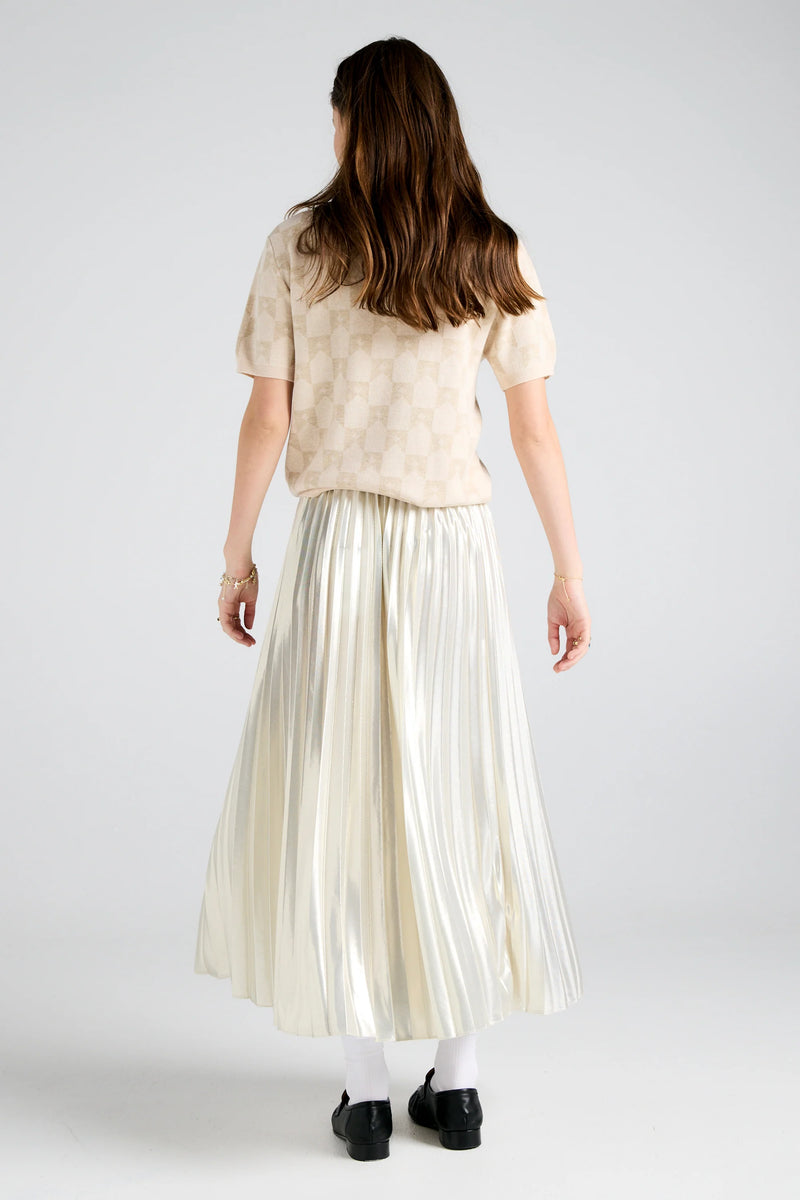 KAREN WALKER METALLIC SUNRAY PLEATED SKIRT 01-CREAM