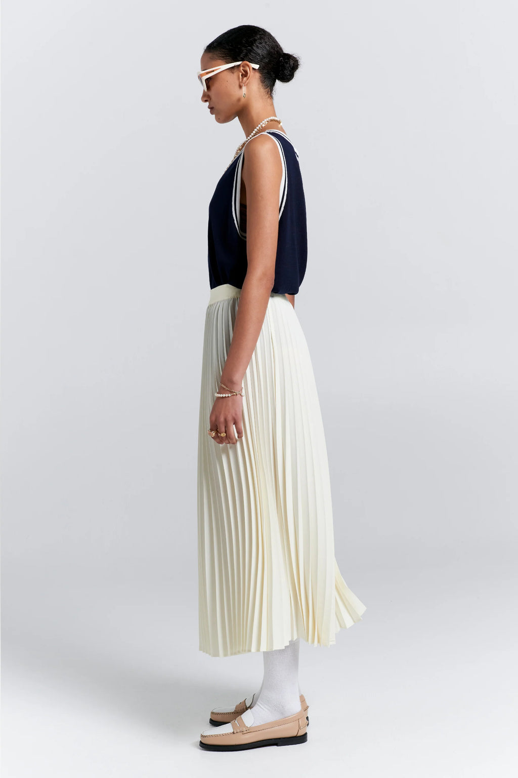 KAREN WALKER SUNRAY PLEATED SKIRT-CREAM