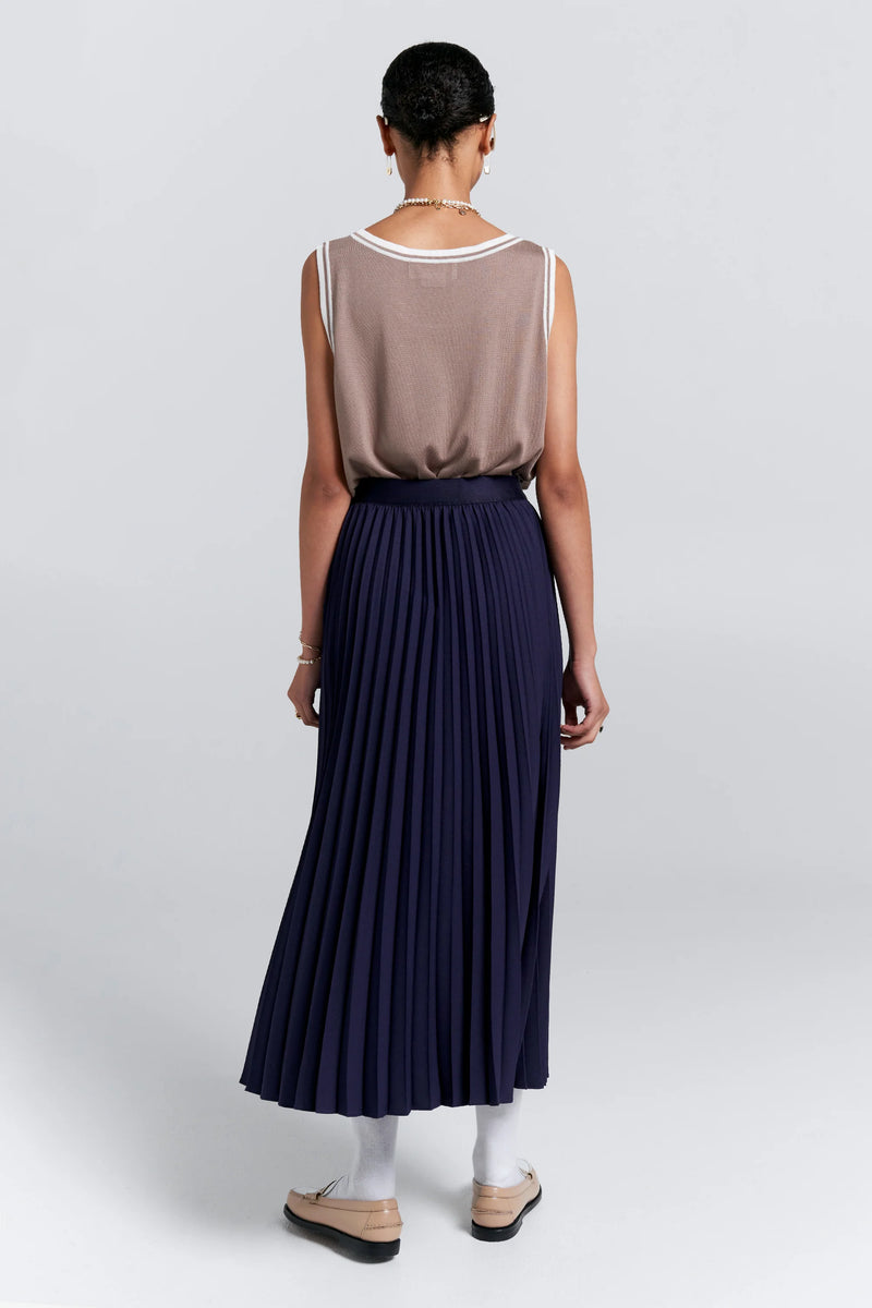KAREN WALKER SUNRAY PLEATED SKIRT-NAVY