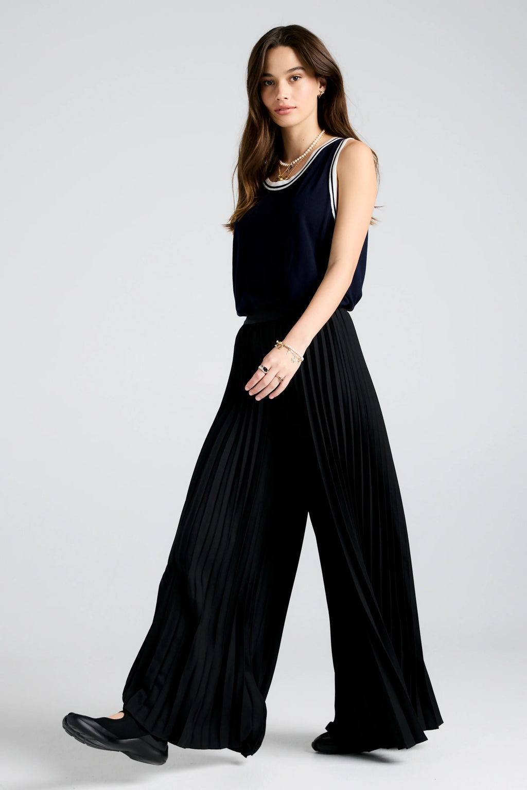 KAREN WALKER SUNRAY PLEATED PANTS-BLACK