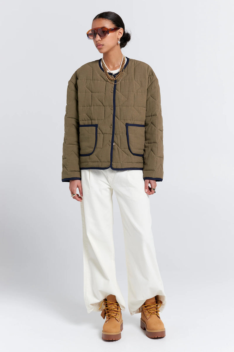 KAREN WALKER QUILTED DRIFT JACKET-KHAKI/NAVY