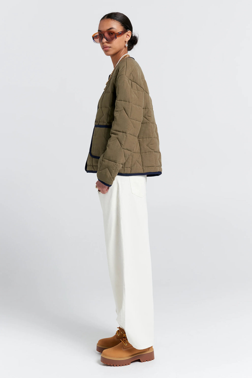 KAREN WALKER QUILTED DRIFT JACKET-KHAKI/NAVY
