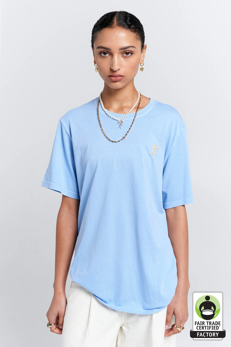 KAREN WALKER EMBROIDERED RUNAWAY GIRL CLASSIC T-SHIRT/BLUE