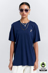 KAREN WALKER EMBROIDERED RUNAWAY GIRL CLASSIC T-SHIRT/NAVY