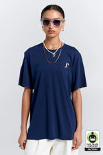 KAREN WALKER EMBROIDERED RUNAWAY GIRL CLASSIC T-SHIRT/NAVY