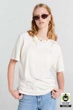 KAREN WALKER EMBROIDERED RUNAWAY GIRL CLASSIC T-SHIRT-ECRU