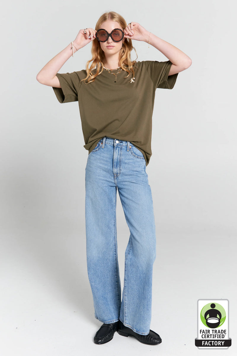 KAREN WALKER EMBROIDERED RUNAWAY GIRL CLASSIC T-SHIRT-GREEN