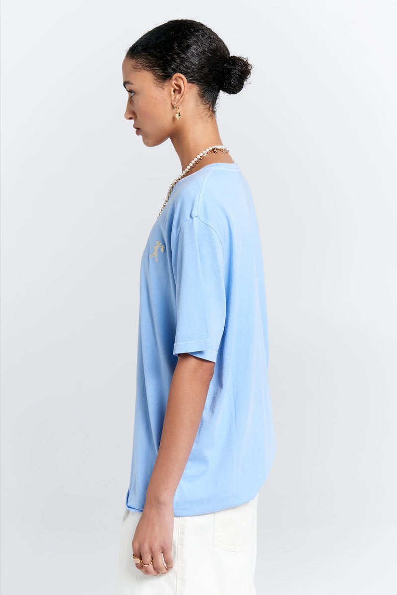KAREN WALKER EMBROIDERED RUNAWAY GIRL CLASSIC T-SHIRT/BLUE