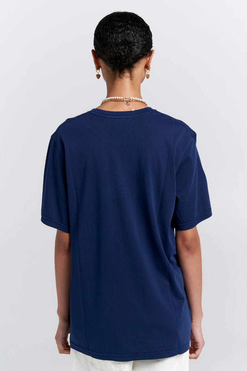 KAREN WALKER EMBROIDERED RUNAWAY GIRL CLASSIC T-SHIRT/NAVY