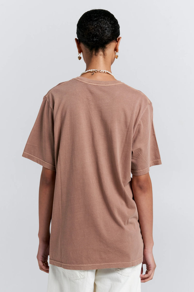 KAREN WALKER EMBROIDERED RUNAWAY GIRL CLASSIC T-SHIRT/TAUPE