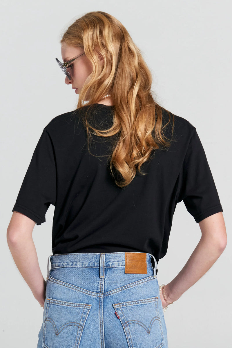 KAREN WALKER EMBROIDERED RUNAWAY GIRL CLASSIC T-SHIRT-BLACK