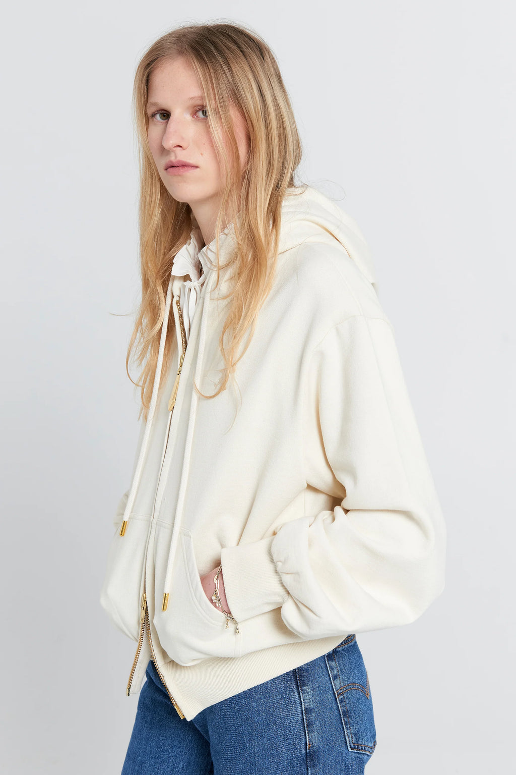KAREN WALKER RUNAWAY GIRL CROPPED OVERSIZED HOODIE-ECRU