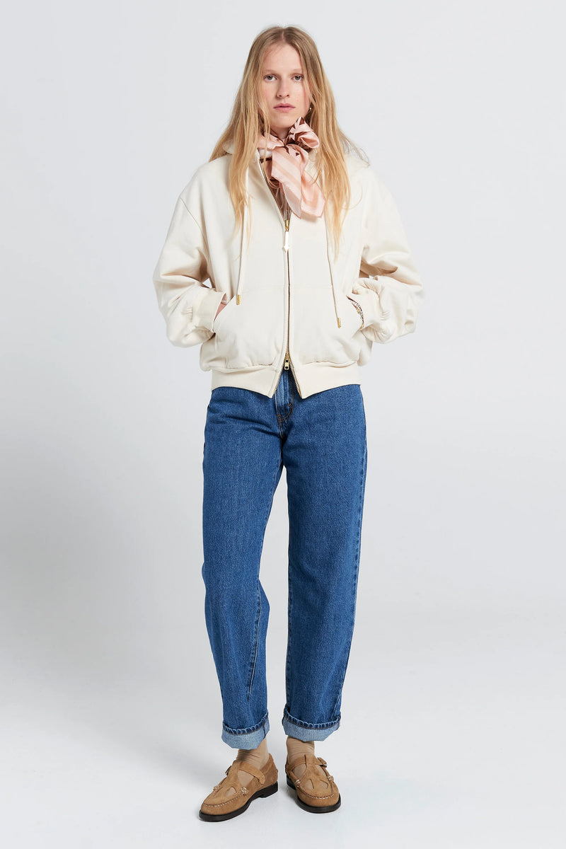 KAREN WALKER CROPPED OVERSIZED HOODIE-ECRU