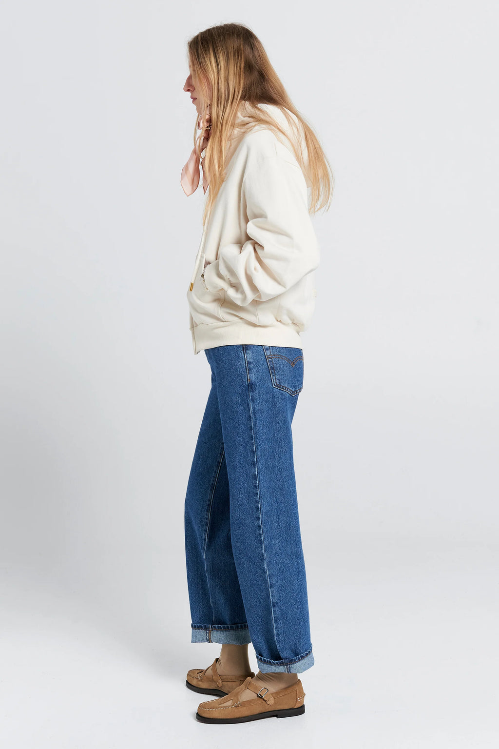 KAREN WALKER CROPPED OVERSIZED HOODIE-ECRU
