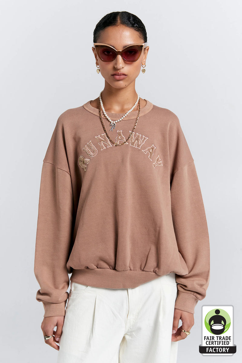 KAREN WALKER COLLEGE CREWNECK SWEATSHIRT-TAUPE