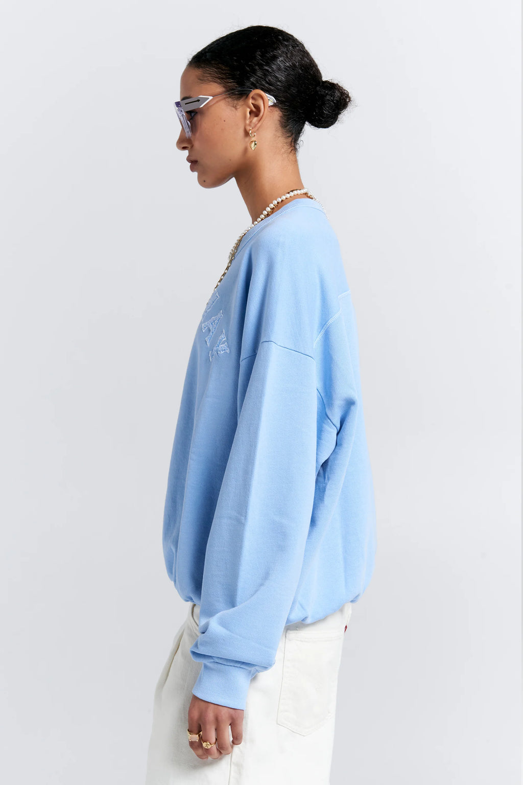 KAREN WALKER RUNAWAY COLLEGE CREWNECK SWEATSHIRT/BLUE