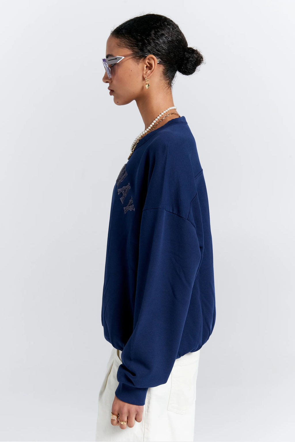 KAREN WALKER RUNAWAY COLLEGE CREWNECK SWEATSHIRT/NAVY