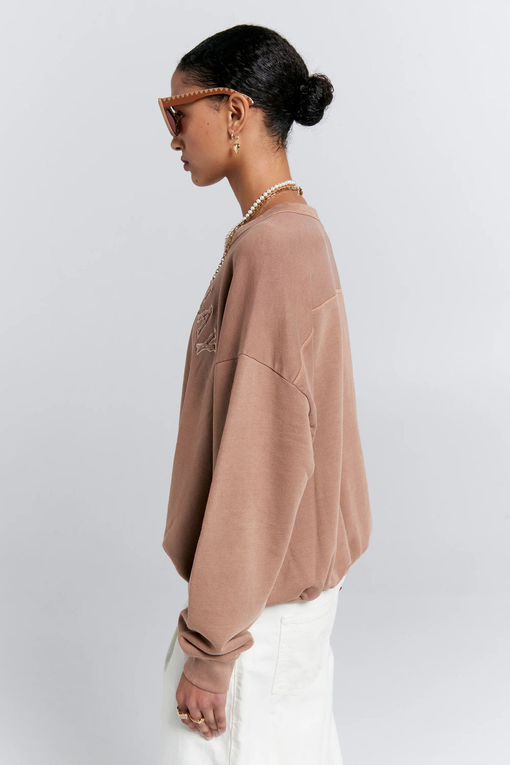 KAREN WALKER COLLEGE CREWNECK SWEATSHIRT-TAUPE