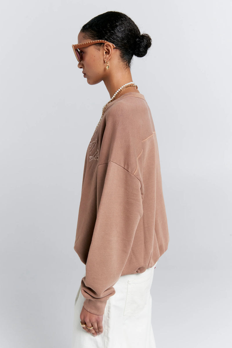 KAREN WALKER COLLEGE CREWNECK SWEATSHIRT-TAUPE