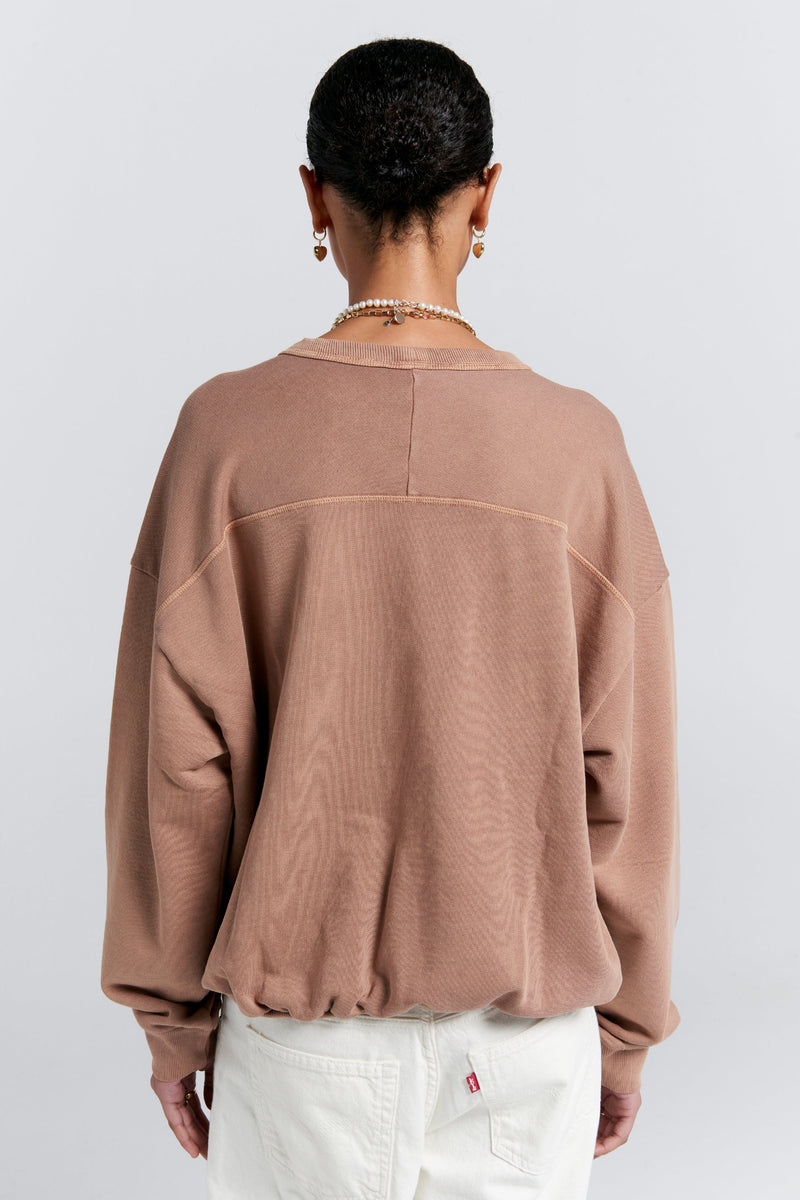 KAREN WALKER COLLEGE CREWNECK SWEATSHIRT-TAUPE