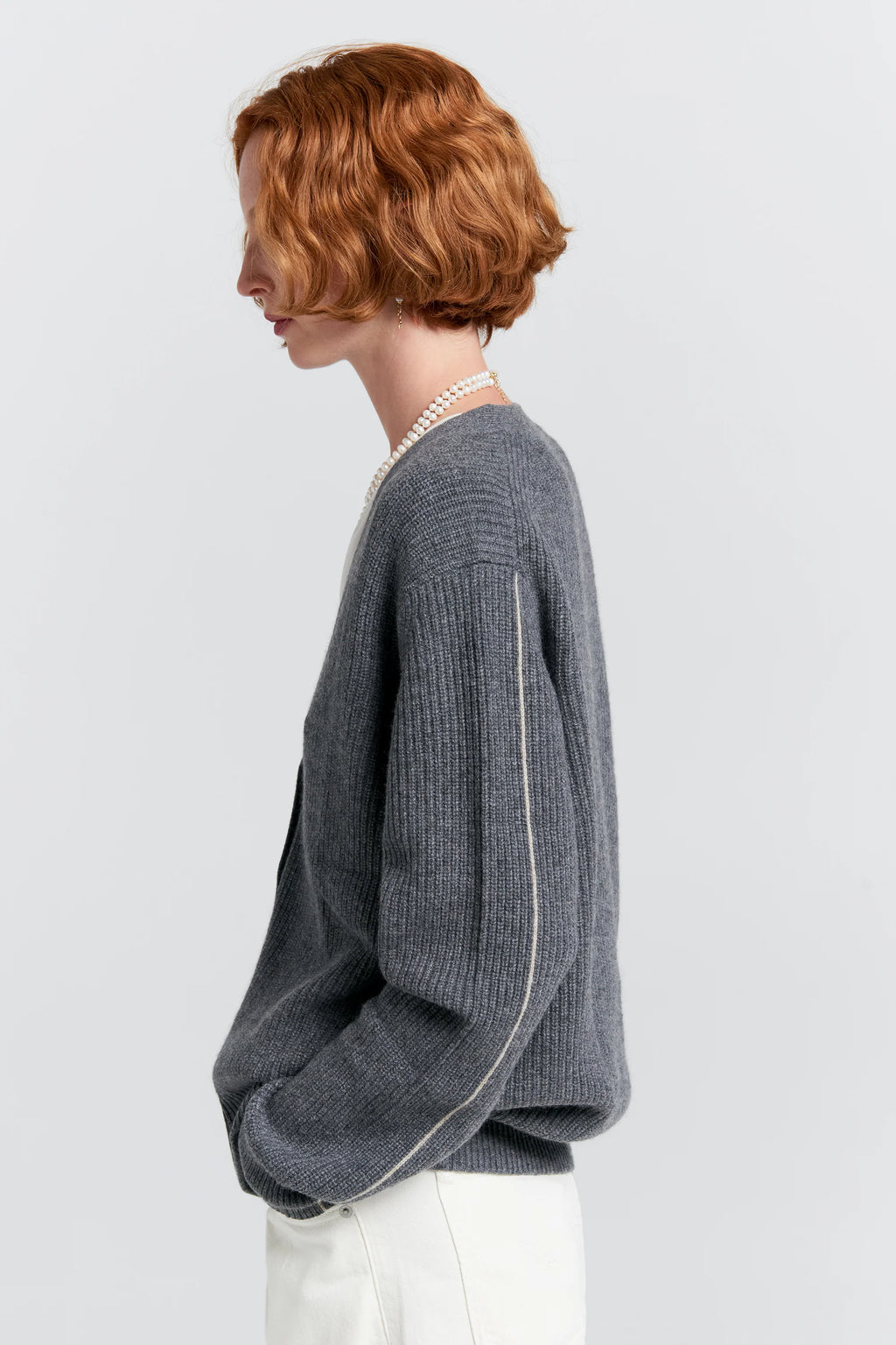 KAREN WALKER BESSIE CASHMERE CARDIGAN-CHARCOAL