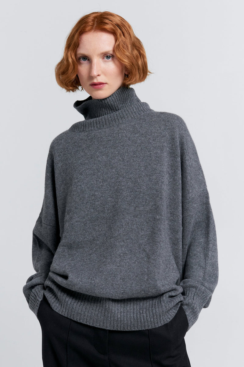 KAREN WALKER CARMEN OVERSIZED TURTLENECK SWEATER-CHARCOAL