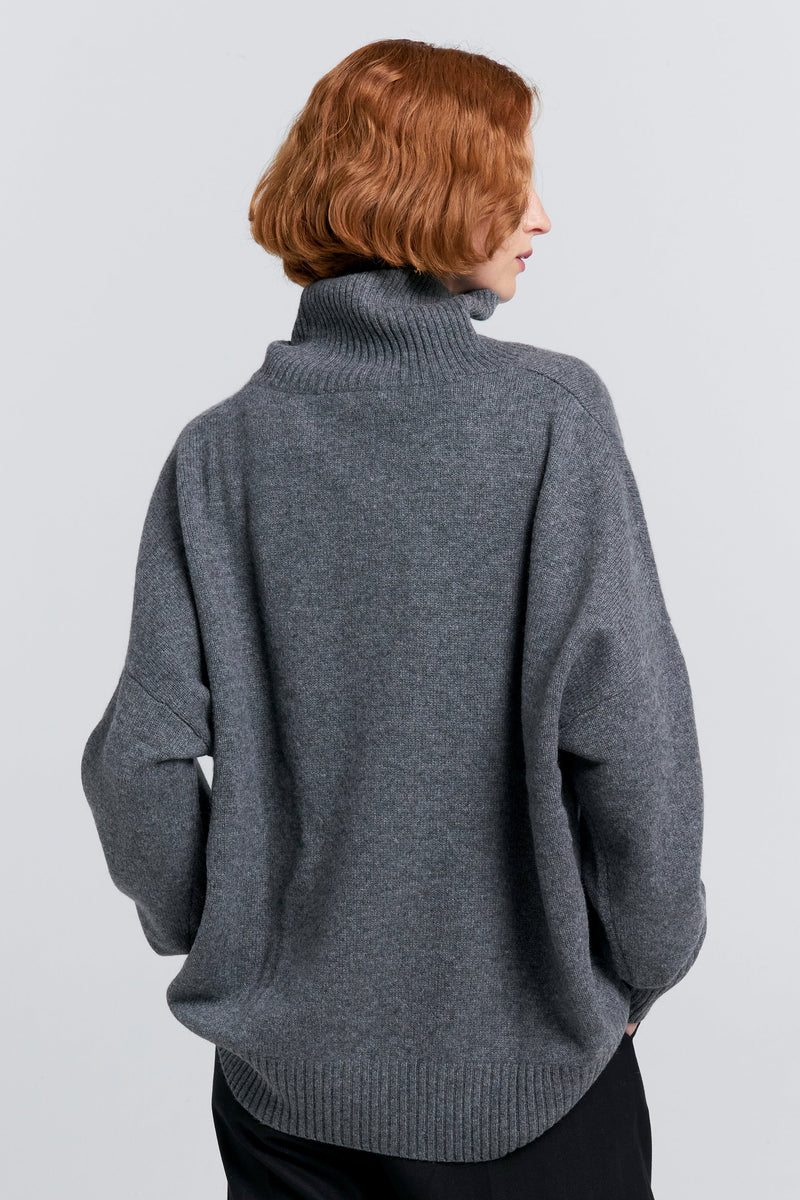 KAREN WALKER CARMEN OVERSIZED TURTLENECK SWEATER-CHARCOAL