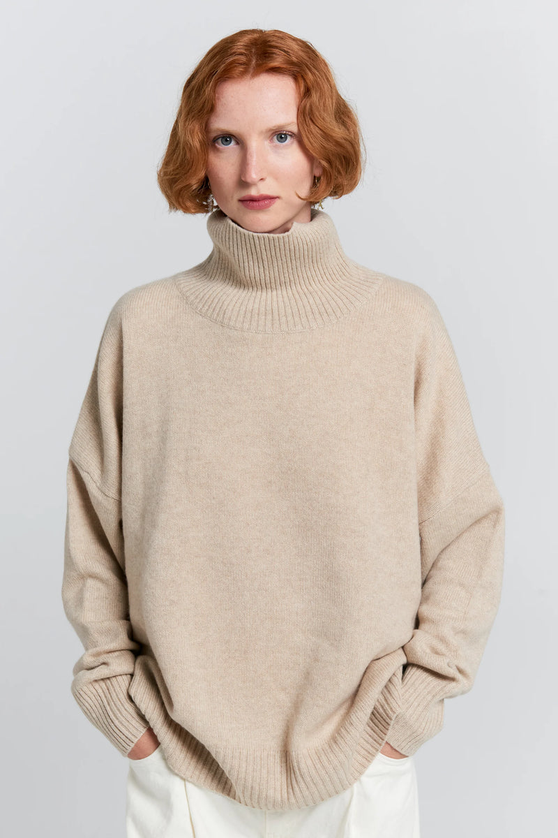 KAREN WALKER CARMEN OVERSIZED TURTLENECK SWEATER-STONE
