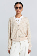 KAREN WALKER MONOGRAM KNIT CARDIGAN-SAND MULTI