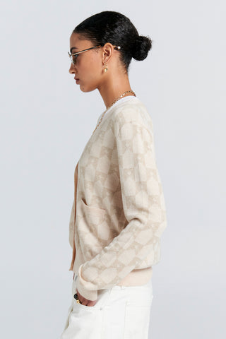 KAREN WALKER MONOGRAM KNIT CARDIGAN-SAND MULTI