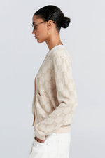 KAREN WALKER MONOGRAM KNIT CARDIGAN-SAND MULTI