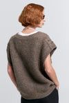 KAREN WALKER CABLE KNIT BUTTON UP VEST-WALNUT