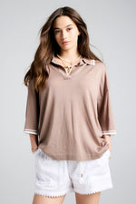KAREN WALKER RELAX KNIT POLO-TAUPE