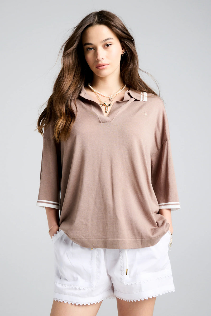 KAREN WALKER RELAX KNIT POLO-TAUPE