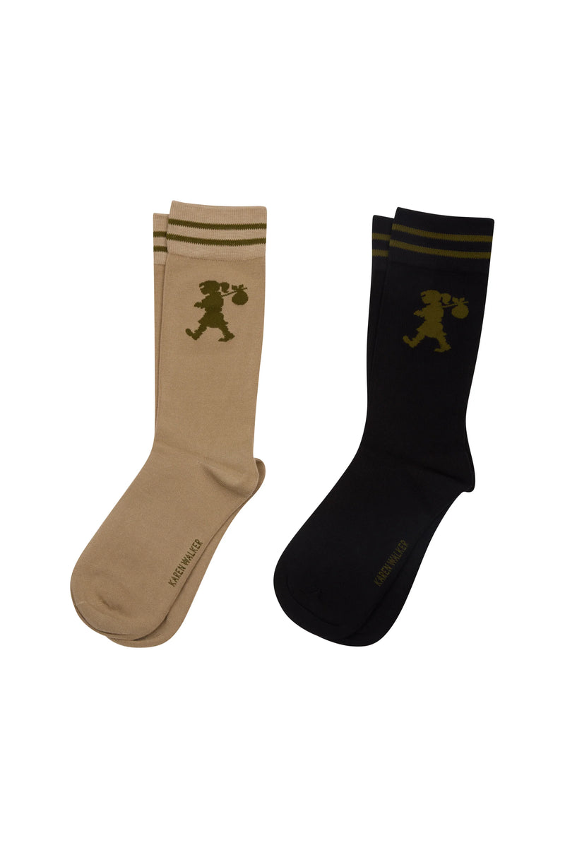 KAREN WALKER RUNAWAY GIRL SOCKS / BLACK-SESAME