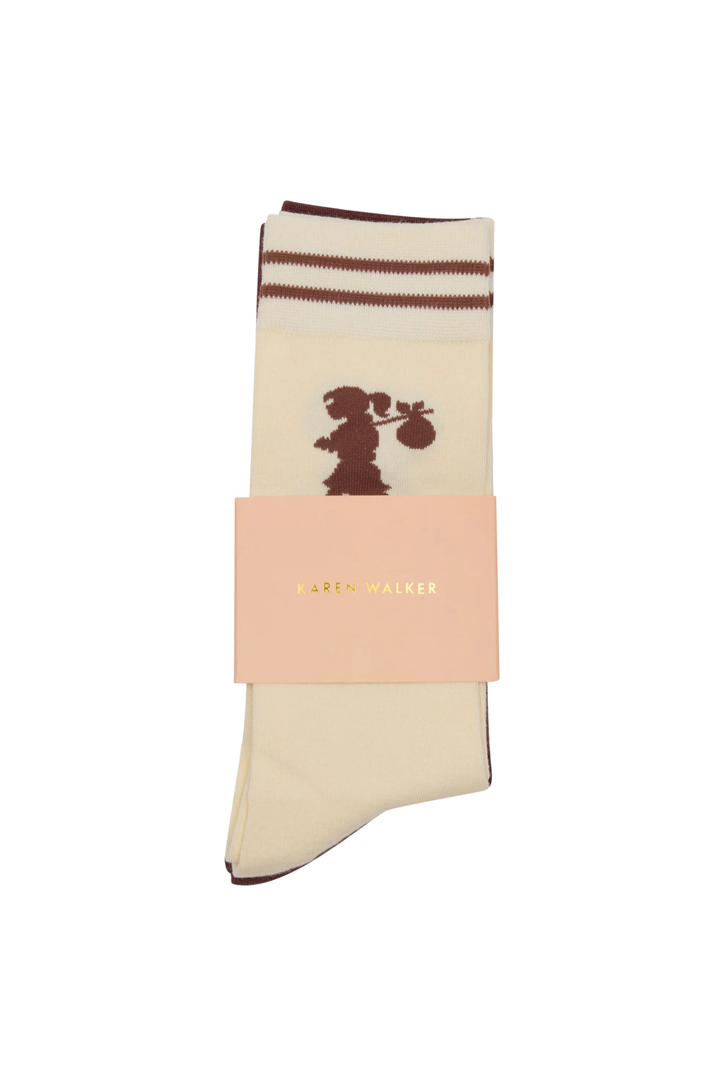 KAREN WALKER RUNAWAY GIRL SOCKS / CREAM-MAHOGANY