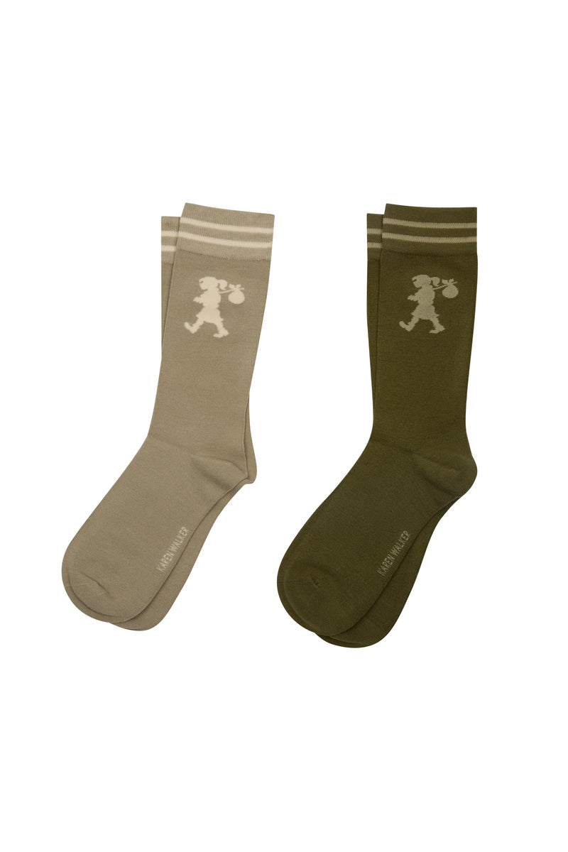 KAREN WALKER RUNAWAY GIRL SOCKS / SAGE-OLIVE