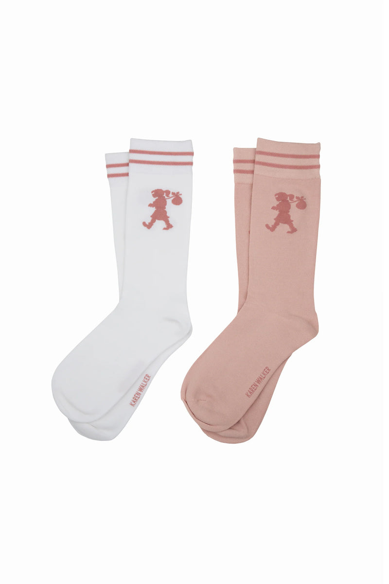 KAREN WALKER RUNAWAY GIRL SOCKS / PINK-WHITE